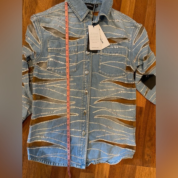 $1,498 NWT Retrofête AVANI EMBELLISHED DENIM SHIRT - Picture 10 of 11